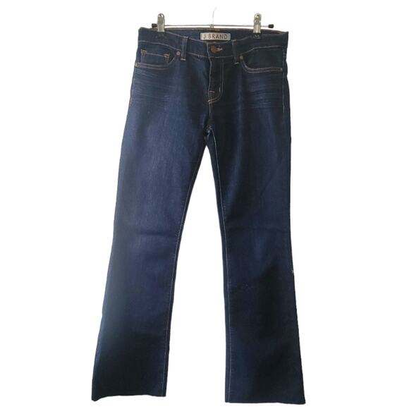 Size 27 J Brand bootcut dark wash blue jeans, raw distressed hems - Picture 1 of 7